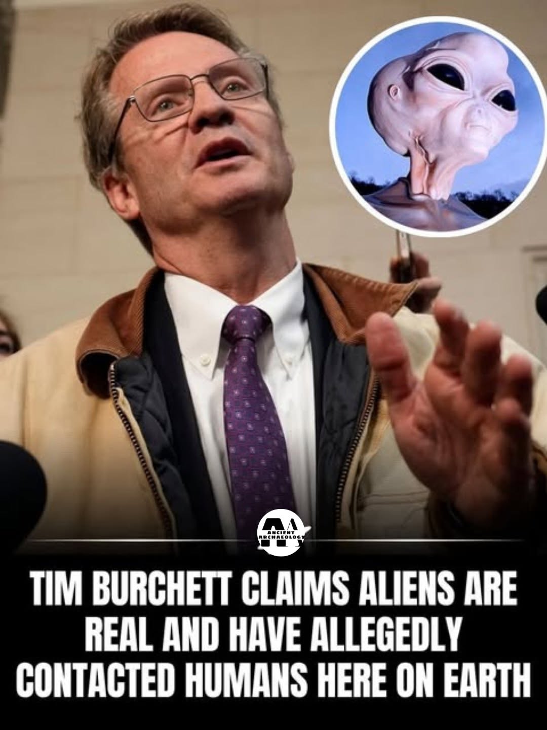 Có thể là hình ảnh về văn bản cho biết 'LA o ΤιM BURCHETT CLAIMS ALIENS ARE REAL AND HAVE ALLEGEDLY CONTACTED HUMANS HERE ON EARTH'