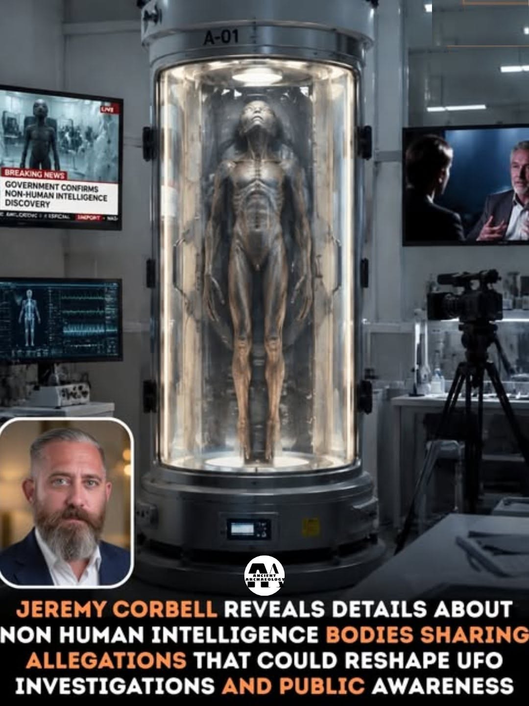 Có thể là hình ảnh về văn bản cho biết 'BREAKING NEWS GOVERNMENTC CONFIRMS NON-HUMANI INTELLIGENCE DISCOVERY InptO L1S 十 E ロ子 JEREMY CORBELL REVEALS DETAILS NON HUMAN INTELLIGENCE BODIES SHARING ALLEGATIONS THAT COULD RESHAPE UFO INVESTIGATIONS AND PUBLIC AWARENESS'