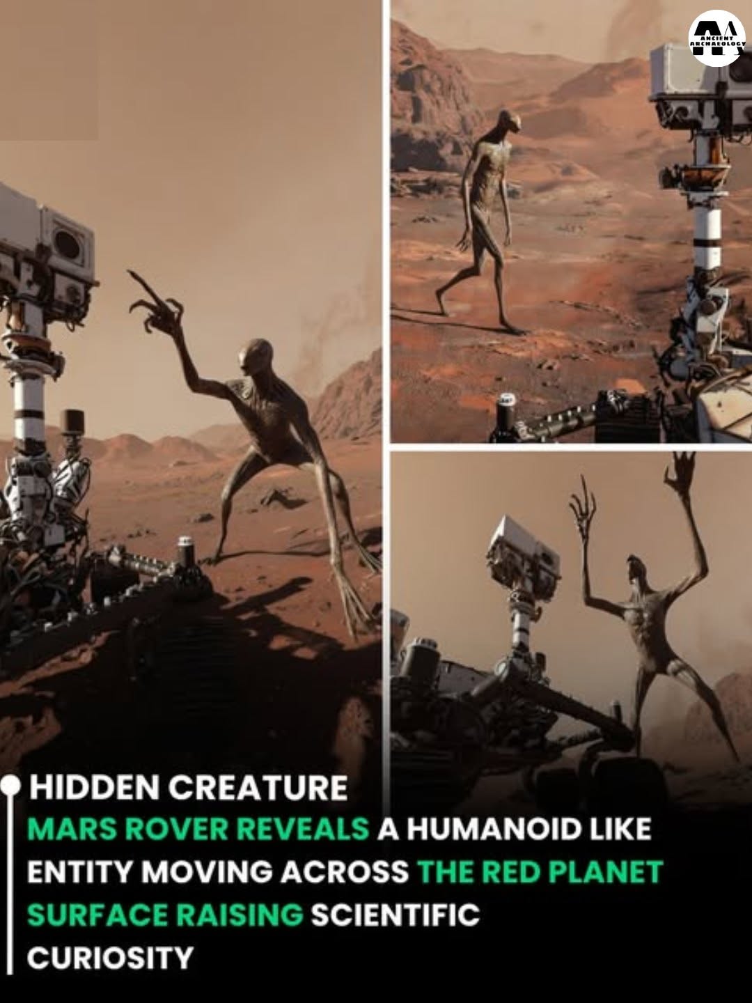 Có thể là hình ảnh về văn bản cho biết '.H.6Y ኢ CHCлиTb HIDDEN CREATURE MARS ROVER REVEALS A A HUMANOID LIKE ENтιтY MOVING ACROSS THE RED SURFACE RAISING SCIENTIFIC CURIOSITY PLANET'
