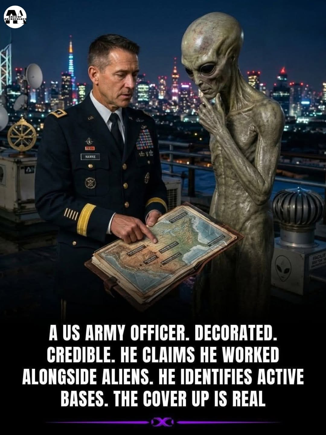 Có thể là hình ảnh về văn bản cho biết '# oess ኢንስማና KANKE IIIII A US ARIMY OFFICER. DECORATED. CREDIBLE. HE CLAIMS HE WORKED ALONGSIDE ALIENS. HE IDENTIFIES ACTIVE BASES. THE COVER UP IS REAL'