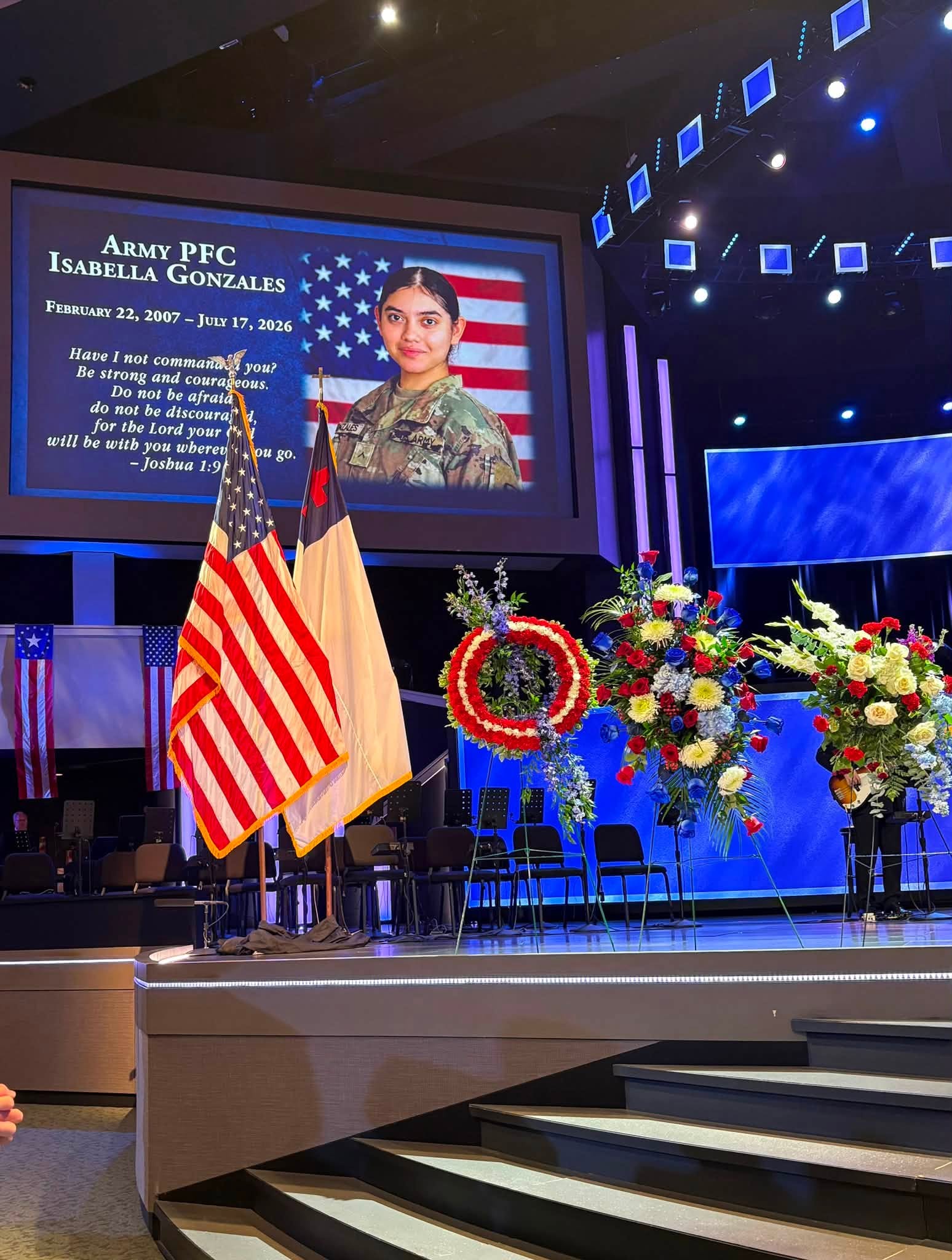 Có thể là hình ảnh về văn bản cho biết 'ISABELLA ARMY ARMYPFC PFC GONZALES FEBRUARY 22, 2007 JULY 17 2026 Have Have not commanaas you? Be strong and not ATA coиTaAeoиR courag 101b discoura ordyour your will be with yoM wbereu MBEBHA Josbua 1:9 Ou go.'