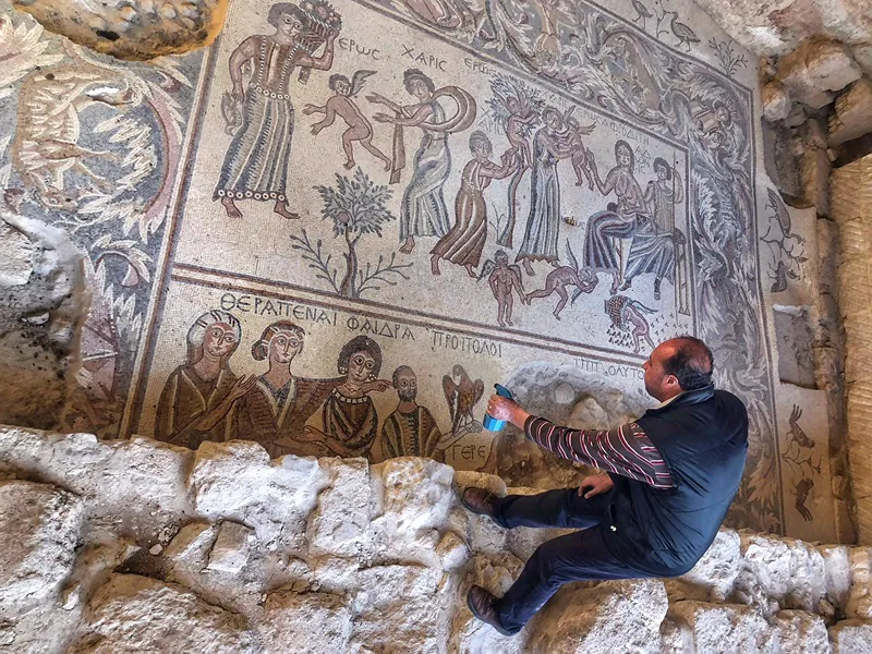 Byzantine Cat, created 600 CE. He resides in the Madaba Museum in Jordan. Madaba is a city that is famous for its intricate Tile Mosaics. Like this Guy. He's hanging out in